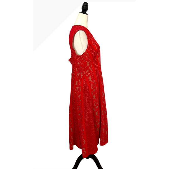 BCBGMAXAZRIA Lace Midi Dress Sleeveless Party Cocktail Red Size 12 - Picture 7 of 12